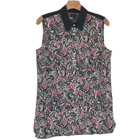 Talbots women's blouse top sleeveless pink black Paisley floral size medium - Picture 1 of 3